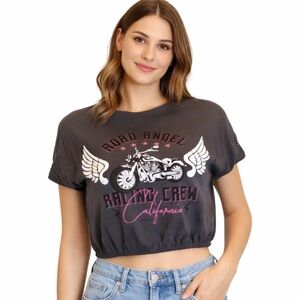 Ruby & Lace Crop Graphic Tee NWT Cotton Biker Angel Motorcycle Top
